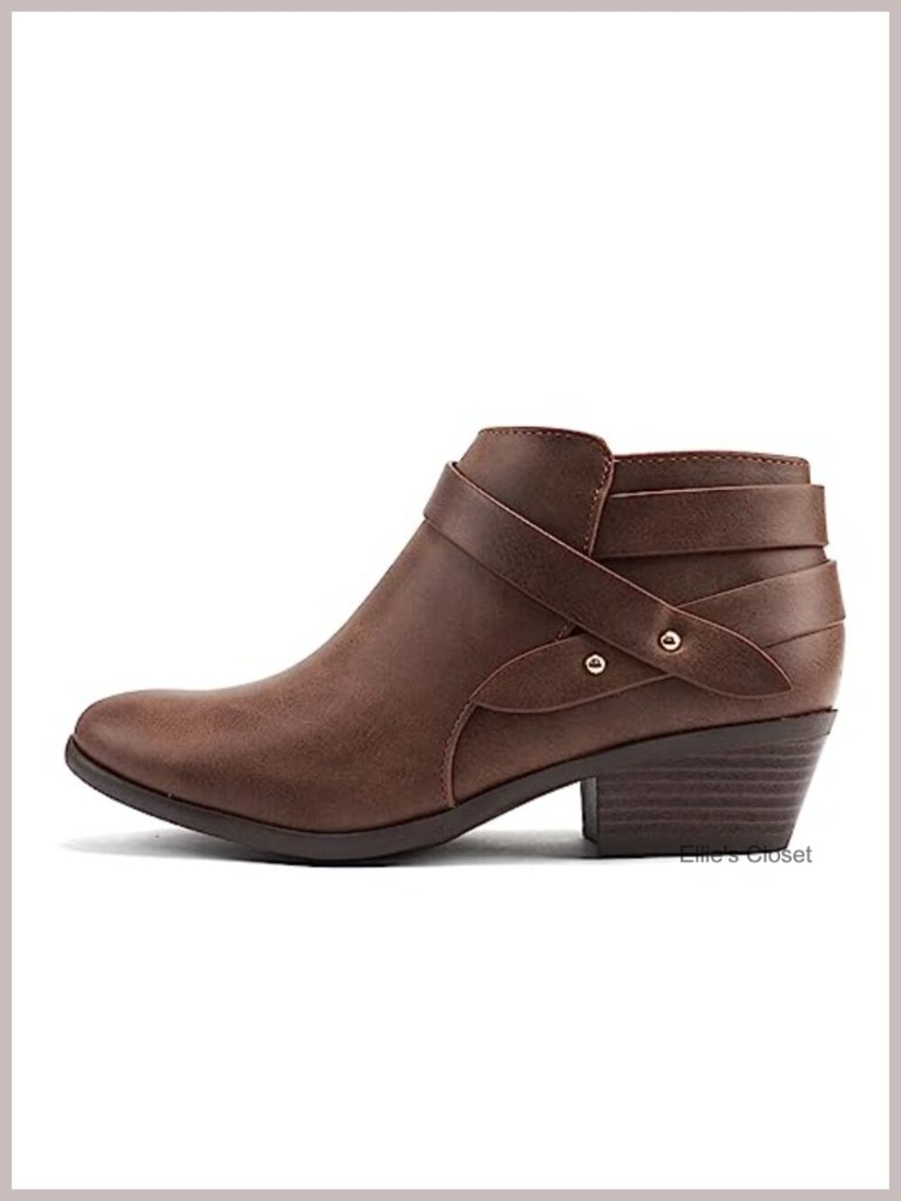Synthetic PU Nubuck Ankle Bootie Block Heel Wraparound Straps